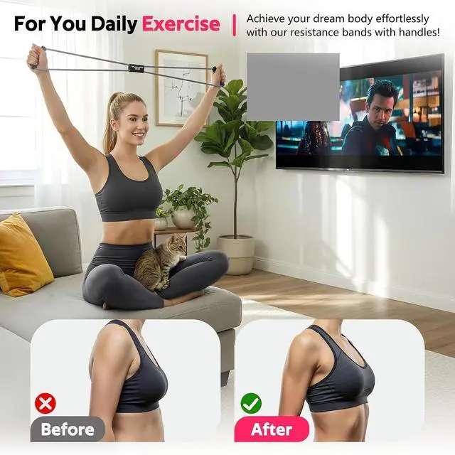 Alt view image 2 of 7 - RENRANRING Figure 8 Fitness Resistance Bands with Handles - Exercise Tube Band Set of 3 for Arm and Shoulder Stretch, Rope 8 Word Elastic for Women and Men