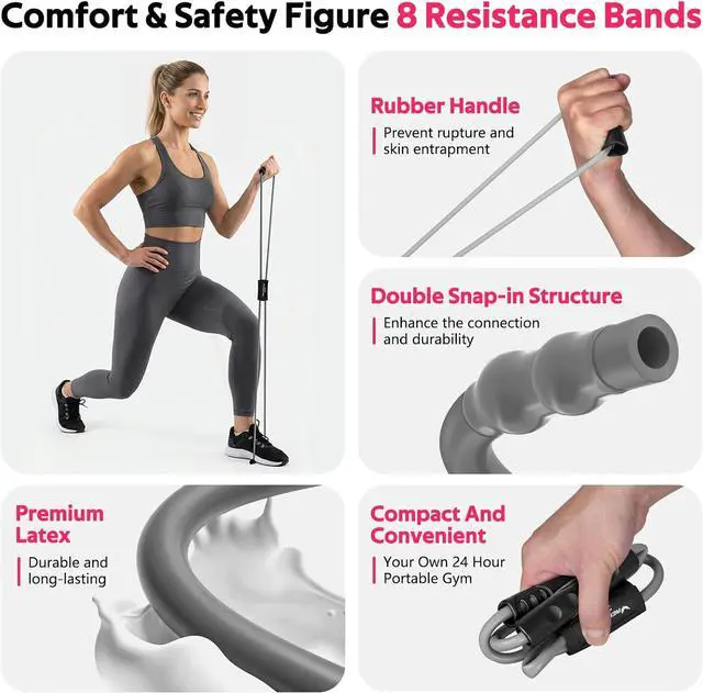 Alt view image 5 of 7 - RENRANRING Figure 8 Fitness Resistance Bands with Handles - Exercise Tube Band Set of 3 for Arm and Shoulder Stretch, Rope 8 Word Elastic for Women and Men