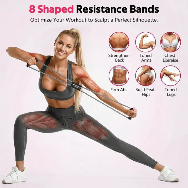 Alt view image 6 of 7 - RENRANRING Figure 8 Fitness Resistance Bands with Handles - Exercise Tube Band Set of 3 for Arm and Shoulder Stretch, Rope 8 Word Elastic for Women and Men