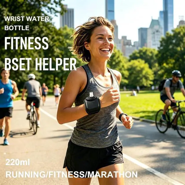 Alt view image 2 of 7 - Hands-Free Wrist Water Bottle - 7oz Leak-Proof Silicone Sports Flask | BPA-free wearable water bottle for running, cycling, marathon, gym & outdoor activities. Lightweight black sports flask.