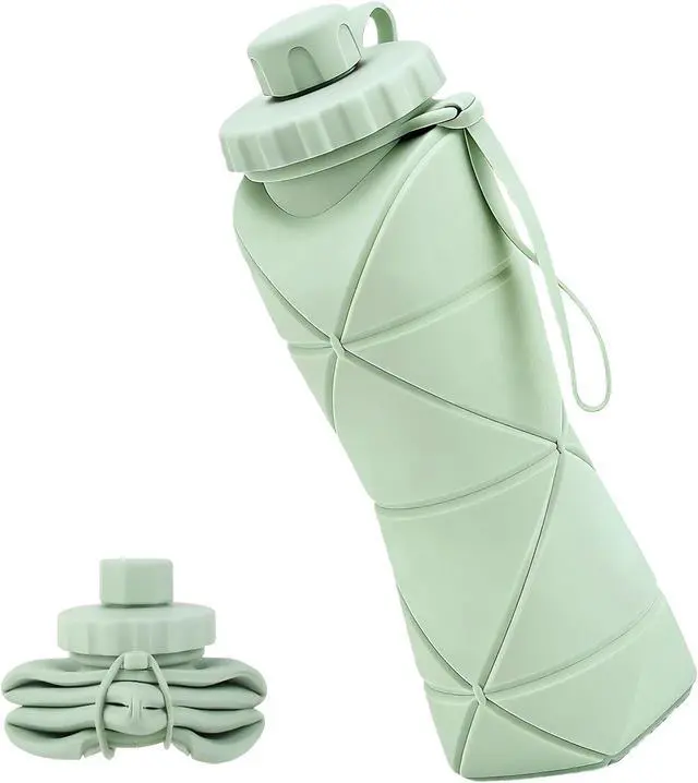 Main image of Collapsible Water Bottles 20oz (600ml), BPA-Free Silicone Foldable Portable Lightweight Reusable Water Bottle with Leak-Proof Lid & Lanyard for Outdoor Travel Cycling Gym & Camping