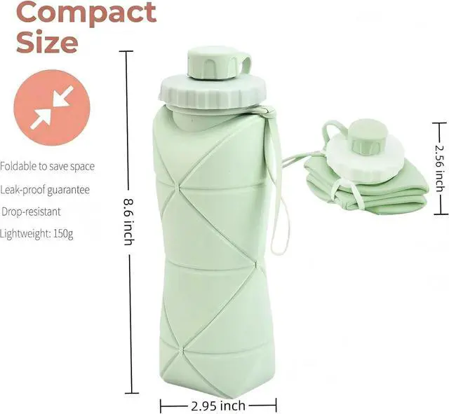 Alt view image 2 of 7 - Collapsible Water Bottles 20oz (600ml), BPA-Free Silicone Foldable Portable Lightweight Reusable Water Bottle with Leak-Proof Lid & Lanyard for Outdoor Travel Cycling Gym & Camping