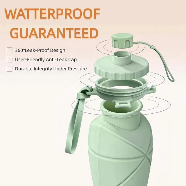Alt view image 3 of 7 - Collapsible Water Bottles 20oz (600ml), BPA-Free Silicone Foldable Portable Lightweight Reusable Water Bottle with Leak-Proof Lid & Lanyard for Outdoor Travel Cycling Gym & Camping