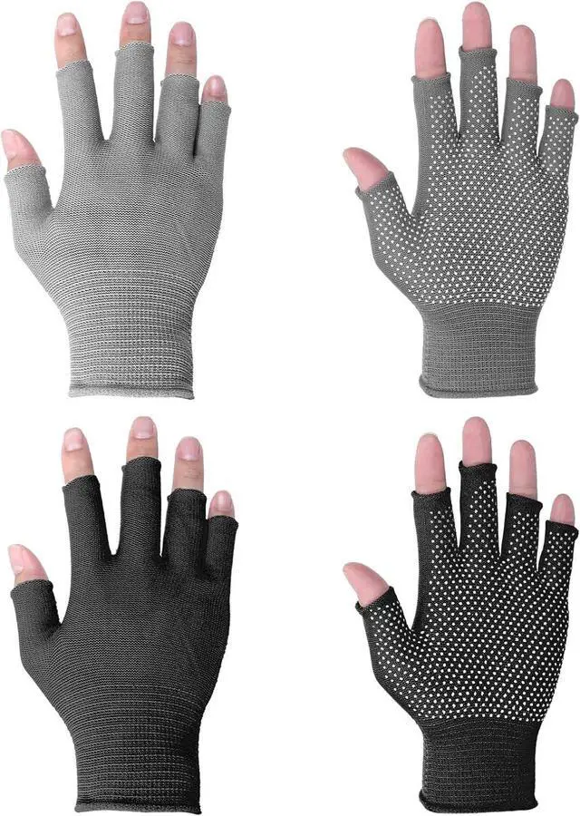 Main image of Half-Finger Slip Breathable Fingerless Work Gloves | Lightweight Slip Fingerless Grip Gloves Non-slip Yoga Glove Exercise Work Glove for Cycling Motorcycle , 2 Pairs, Black, Grey