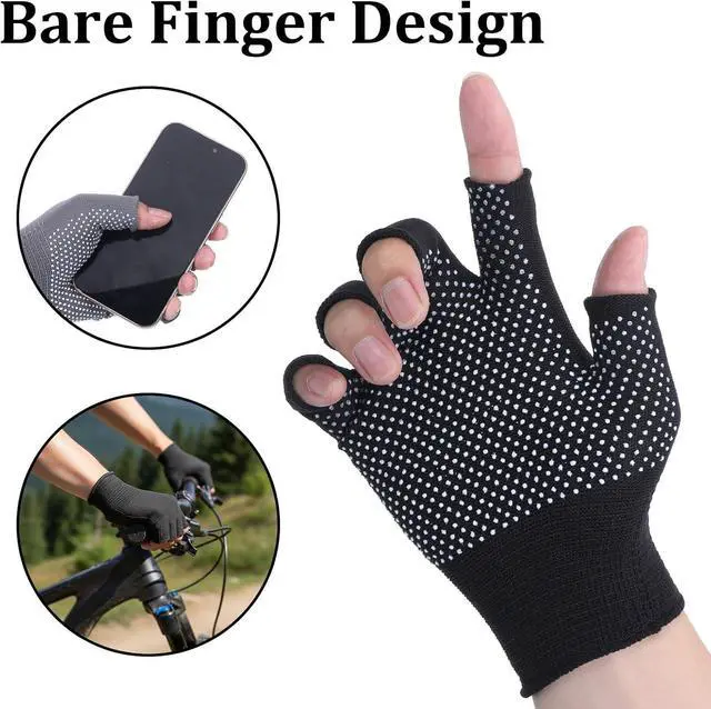 Alt view image 2 of 6 - Half-Finger Slip Breathable Fingerless Work Gloves | Lightweight Slip Fingerless Grip Gloves Non-slip Yoga Glove Exercise Work Glove for Cycling Motorcycle , 2 Pairs, Black, Grey