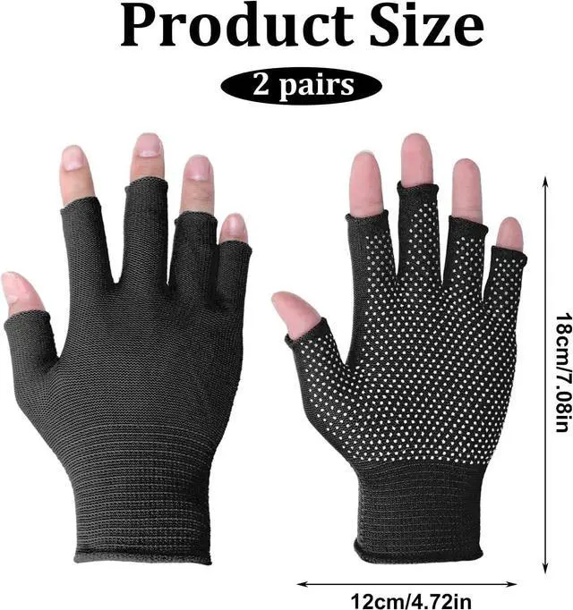 Alt view image 3 of 6 - Half-Finger Slip Breathable Fingerless Work Gloves | Lightweight Slip Fingerless Grip Gloves Non-slip Yoga Glove Exercise Work Glove for Cycling Motorcycle , 2 Pairs, Black, Grey
