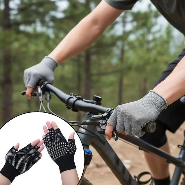 Alt view image 5 of 6 - Half-Finger Slip Breathable Fingerless Work Gloves | Lightweight Slip Fingerless Grip Gloves Non-slip Yoga Glove Exercise Work Glove for Cycling Motorcycle , 2 Pairs, Black, Grey