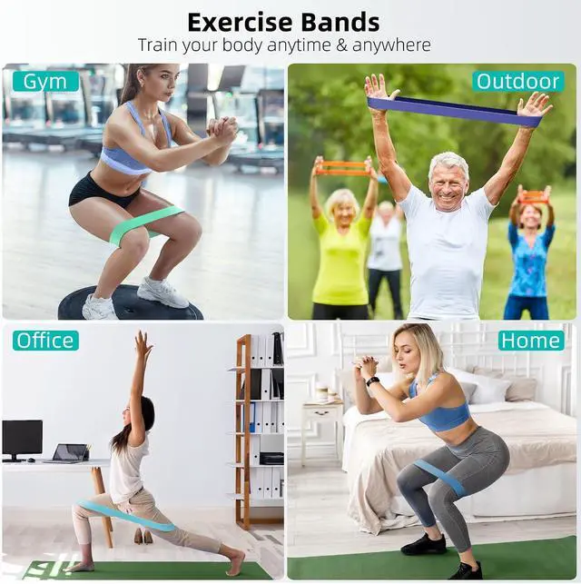 Alt view image 3 of 6 - Resistance Bands for Working Out, 5-Pack Elastic Loop Exercise Bands for Strength Training Stretching, Home Gym Equipment for Pilates Yoga Physical Therapy, Leg Glute Arm Workout Kit for Women Men