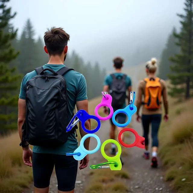 Alt view image 2 of 7 - 6 Pcs Silicone Water Bottle Buckle with Carabiner Clip Portable Secure Bottle Holder Hanging Rings Silicone Buckle Portable Hiking Camping Water Bottle Accessories