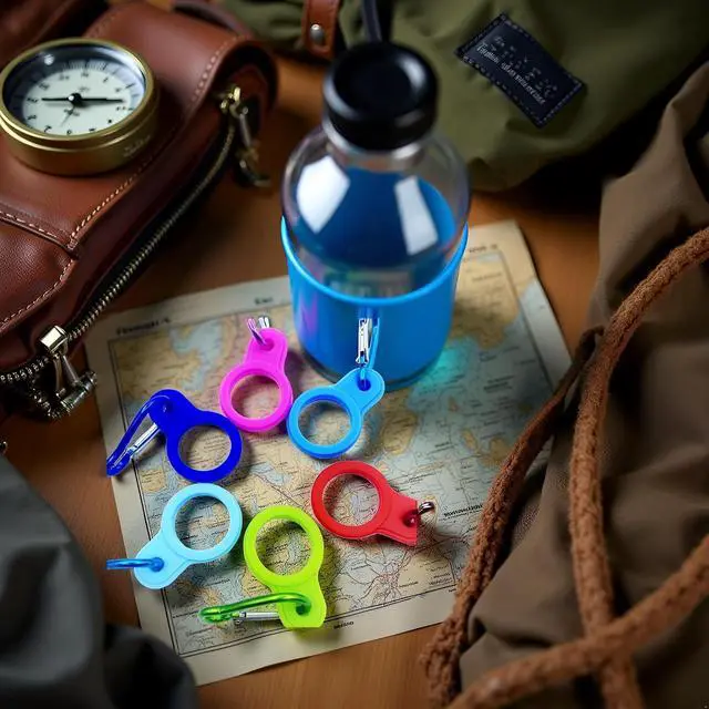 Alt view image 7 of 7 - 6 Pcs Silicone Water Bottle Buckle with Carabiner Clip Portable Secure Bottle Holder Hanging Rings Silicone Buckle Portable Hiking Camping Water Bottle Accessories