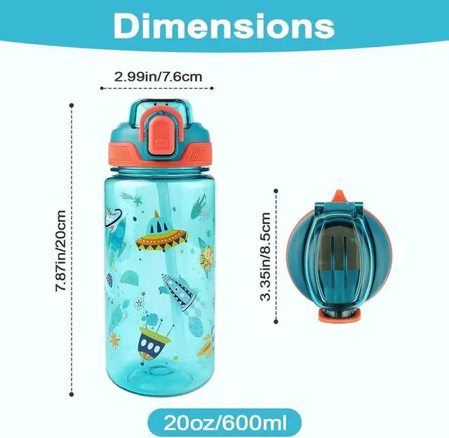 Alt view image 3 of 5 - Kids Water Bottle for School or Travel, 20 Oz Durable Plastic Water Bottle | Silicone Straw, Pop-Up Spout Cover, BPA Free & Dishwasher Safe, Rocket