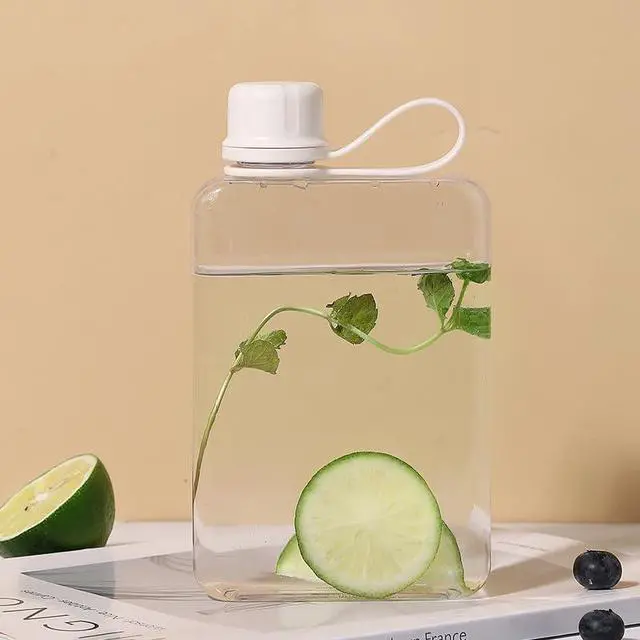 Alt view image 2 of 7 - ImnBest Transparent Flat Water Bottle, Slim Square Bottle Portable Water Flask, BPA Free/Slim Design/Leak Proof, Reusable Water Bottle for Travel, Outdoor, Sports, Camping. (White, 500ML), SLFBZ01