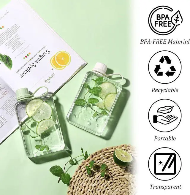 Alt view image 3 of 7 - ImnBest Transparent Flat Water Bottle, Slim Square Bottle Portable Water Flask, BPA Free/Slim Design/Leak Proof, Reusable Water Bottle for Travel, Outdoor, Sports, Camping. (White, 500ML), SLFBZ01