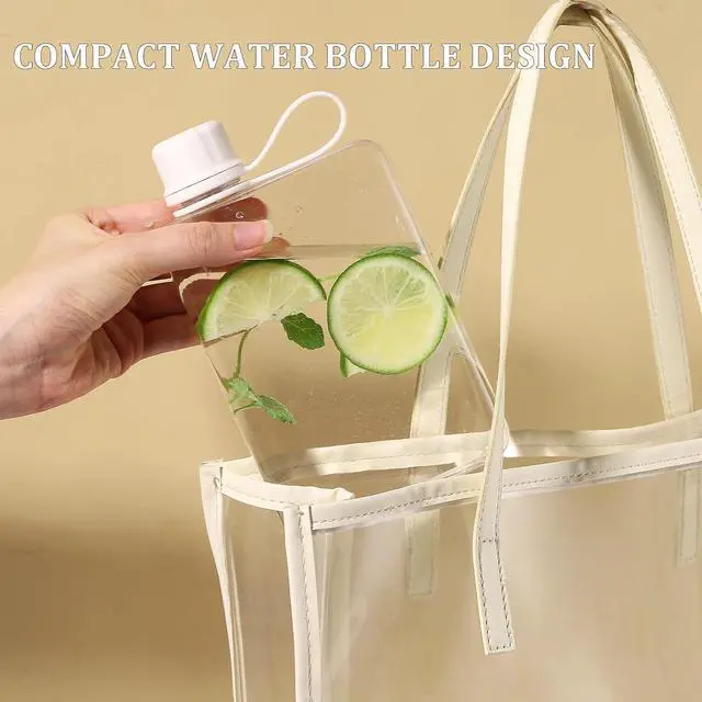 Alt view image 6 of 7 - ImnBest Transparent Flat Water Bottle, Slim Square Bottle Portable Water Flask, BPA Free/Slim Design/Leak Proof, Reusable Water Bottle for Travel, Outdoor, Sports, Camping. (White, 500ML), SLFBZ01