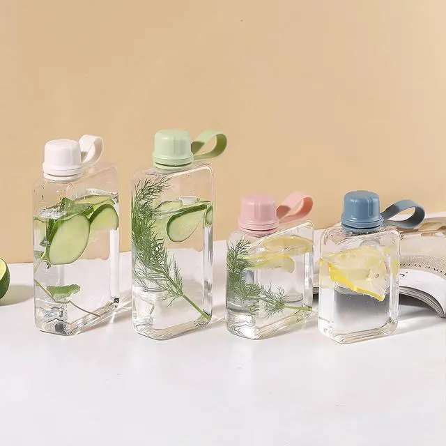Alt view image 7 of 7 - ImnBest Transparent Flat Water Bottle, Slim Square Bottle Portable Water Flask, BPA Free/Slim Design/Leak Proof, Reusable Water Bottle for Travel, Outdoor, Sports, Camping. (White, 500ML), SLFBZ01