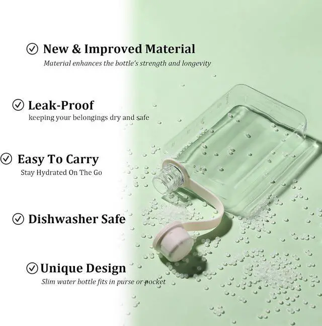 Alt view image 4 of 7 - ImnBest Transparent Flat Water Bottle, Slim Square Bottle Portable Water Flask, BPA Free/Slim Design/Leak Proof, Reusable Water Bottle for Travel, Outdoor, Sports, Camping. (White, 500ML), SLFBZ01