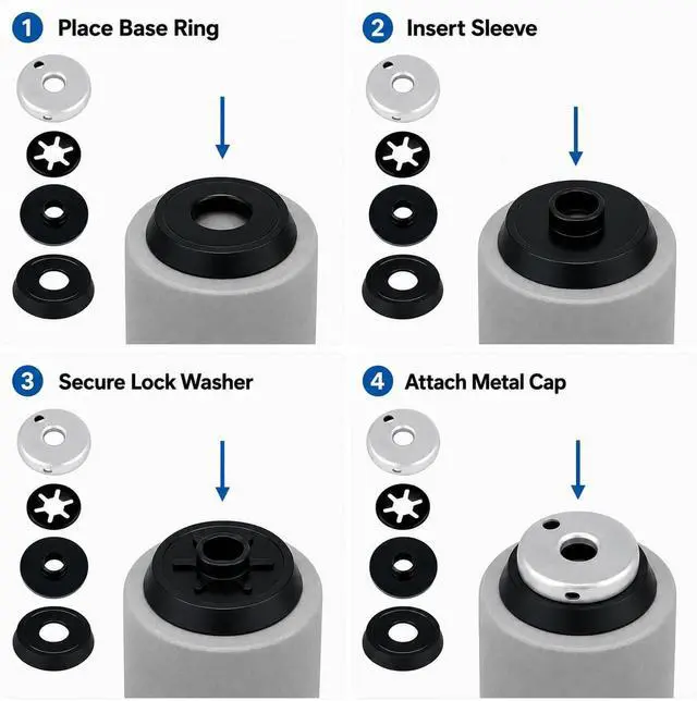 Alt view image 3 of 3 - 3000005094 Compatible Replacement Pump Cup Kit for Coleman Lanterns & Stoves Includes Nitrile Rubber Pump Caps, Metal Nuts, and Plastic Caps for Airtight Seal
