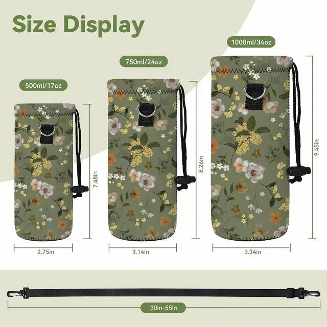 Alt view image 2 of 6 - Neoprene 500ML/750ML/1000ML Water Bottle Bag Carrier, Portable Insulated Bottle Sling Holder Case Pouch with Adjustable Shoulder Strap for Men Women Walking Hiking Running