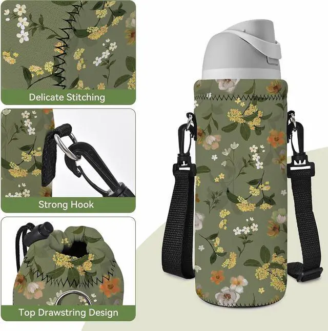 Alt view image 3 of 6 - Neoprene 500ML/750ML/1000ML Water Bottle Bag Carrier, Portable Insulated Bottle Sling Holder Case Pouch with Adjustable Shoulder Strap for Men Women Walking Hiking Running