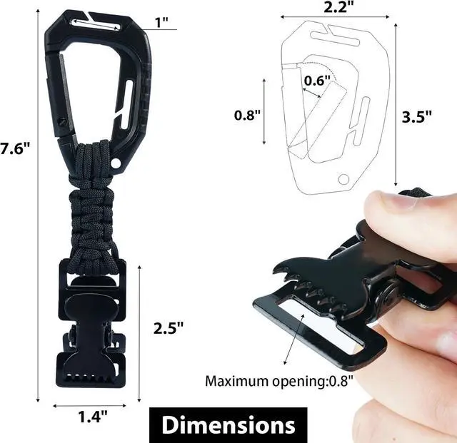 Alt view image 2 of 6 - KUNN Glove Clips with Plastic Carabiner and Paracord, Metal Clips for Heavy Duty Gloves, with Key Ring for Tactical Backpack