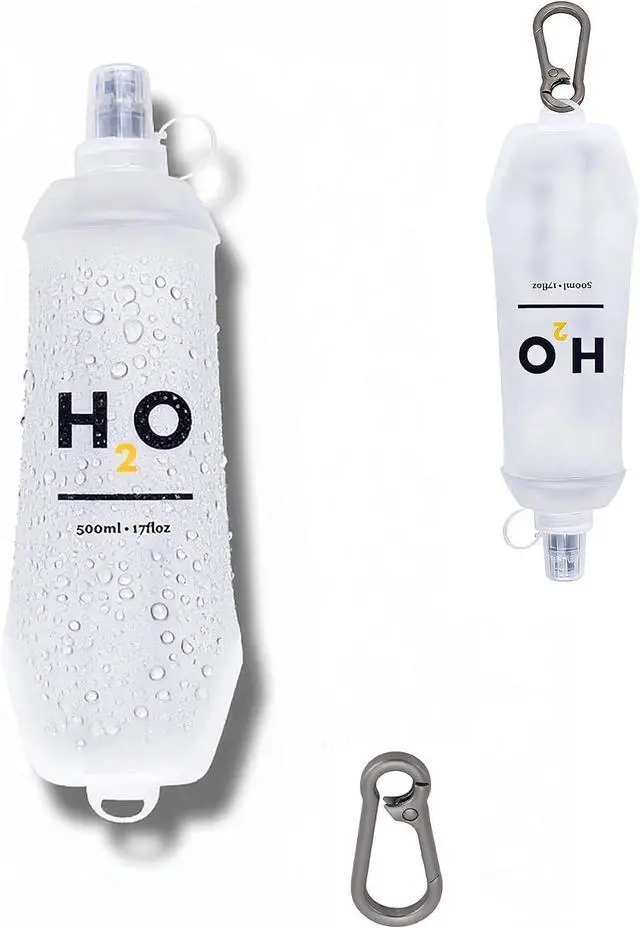 Main image of 500ml Soft Flask Running Water Bottle for Running Vests, Collapsible | With Hang-Dry Hook, bite valve and dust cap for trail running, hiking and cycling