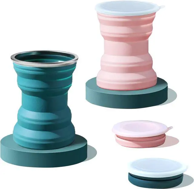 Main image of Silicone Collapsible Travel Cup, 2 Pack 320 ML Collapsible Silicone Cup with Lid, Expandable Drinking Cup Set, Reusable Mug for Camping, Hiking, Travel