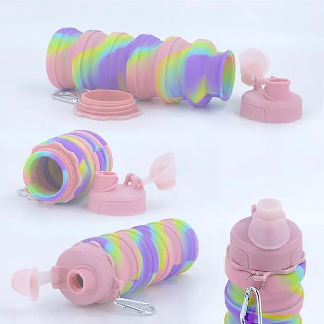 Alt view image 4 of 7 - Collapsible Water Bottles Travel water bottle Sports Portable Sport Water Bottle Reusable Water Bottles comes with mountaineering Buckle 500ml silicone Water-proof camping water bottle