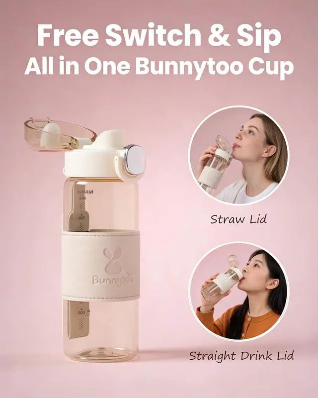 Alt view image 3 of 7 - Bunnytoo Water Bottle with Weighted Straw for Adults, 450ml/15oz Leak Proof Portable BPA-Free Tritan Cup with Anti-Slip Grip, Easy to Clean & Travel Friendly (Brown)