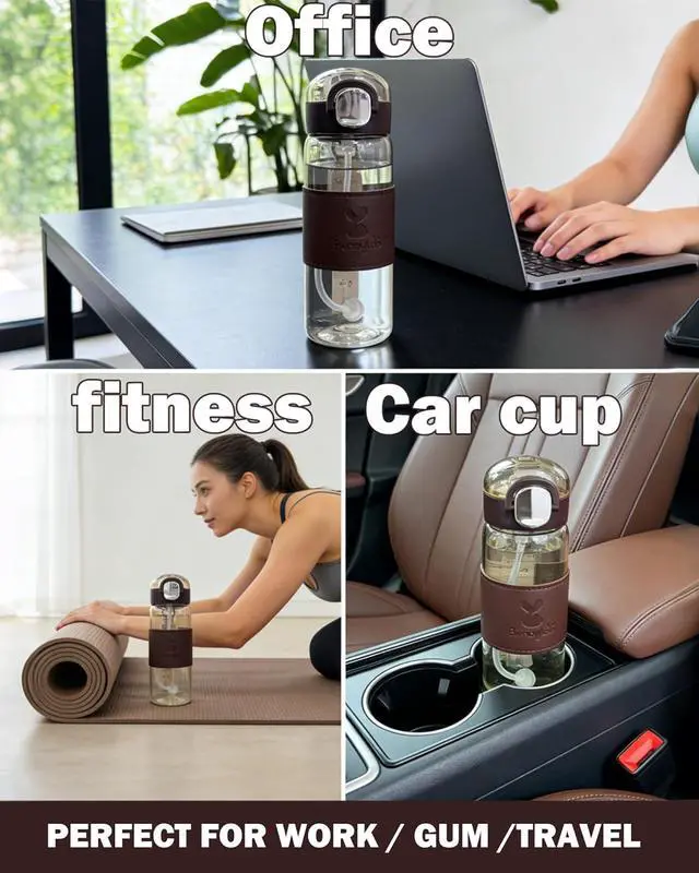 Alt view image 6 of 7 - Bunnytoo Water Bottle with Weighted Straw for Adults, 450ml/15oz Leak Proof Portable BPA-Free Tritan Cup with Anti-Slip Grip, Easy to Clean & Travel Friendly (Brown)