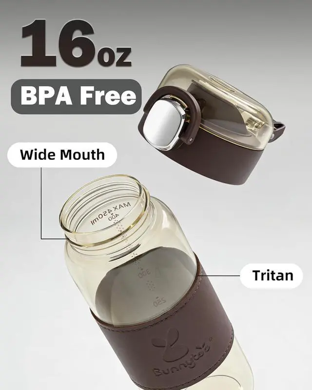 Alt view image 7 of 7 - Bunnytoo Water Bottle with Weighted Straw for Adults, 450ml/15oz Leak Proof Portable BPA-Free Tritan Cup with Anti-Slip Grip, Easy to Clean & Travel Friendly (Brown)