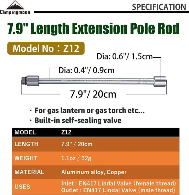 Alt view image 2 of 7 - CAMPINGMOON Extension Pole Rod for Camping Lantern Gas Lamp Z12