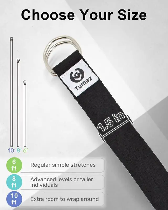 Alt view image 6 of 7 - Tumaz Yoga Strap for Stretching with Adjustable D-Ring, 6/8/10 ft | Adjustable D-Ring | Soft Cotton Blend | 15+ Colors | Non-Elastic Yoga Belt for Pilates Stretching & Physical Therapy