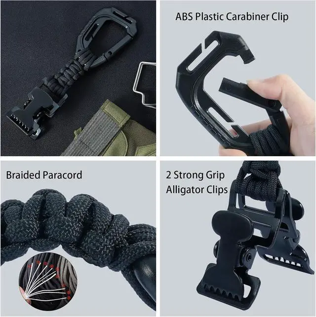 Alt view image 3 of 6 - KUNN Glove Clips with Plastic Carabiner and Paracord, Metal Clips for Heavy Duty Gloves, with Key Ring for Tactical Backpack