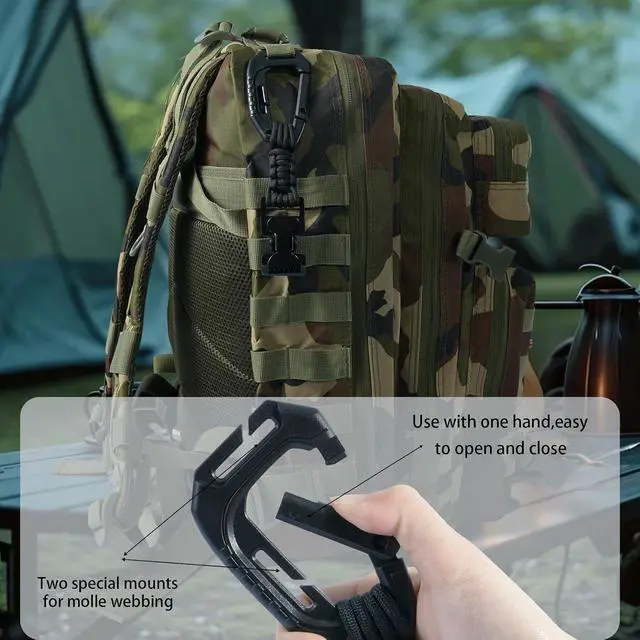 Alt view image 4 of 6 - KUNN Glove Clips with Plastic Carabiner and Paracord, Metal Clips for Heavy Duty Gloves, with Key Ring for Tactical Backpack
