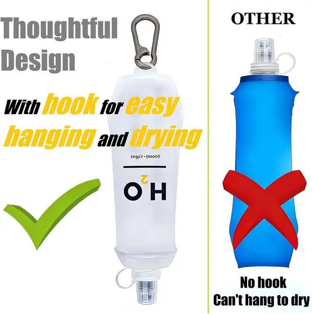 Alt view image 3 of 6 - 500ml Soft Flask Running Water Bottle for Running Vests, Collapsible | With Hang-Dry Hook, bite valve and dust cap for trail running, hiking and cycling