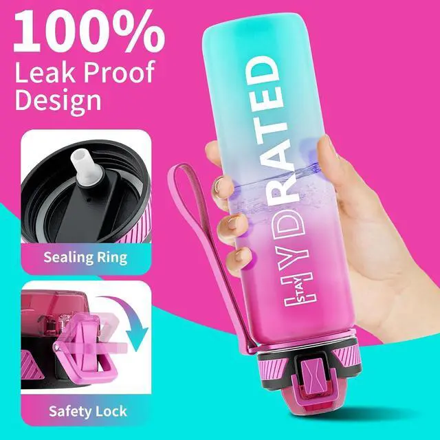 Alt view image 4 of 7 - QLUR Water Bottle with Straw, 32oz Motivational Water Bottles with Time Marker to Drink, Tritan BPA Free, 1L Sports Water Bottle with Carry Strap LeakProof for Women Gym Fitness Outdoor (1 Pack)