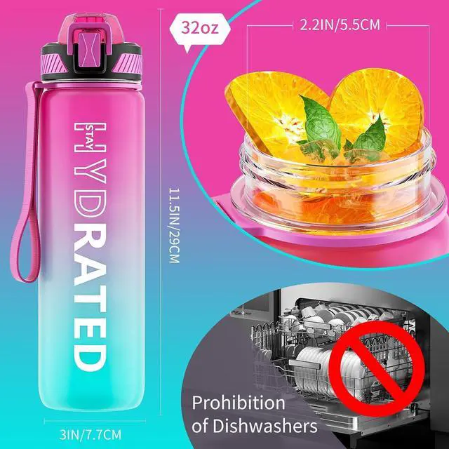 Alt view image 6 of 7 - QLUR Water Bottle with Straw, 32oz Motivational Water Bottles with Time Marker to Drink, Tritan BPA Free, 1L Sports Water Bottle with Carry Strap LeakProof for Women Gym Fitness Outdoor (1 Pack)