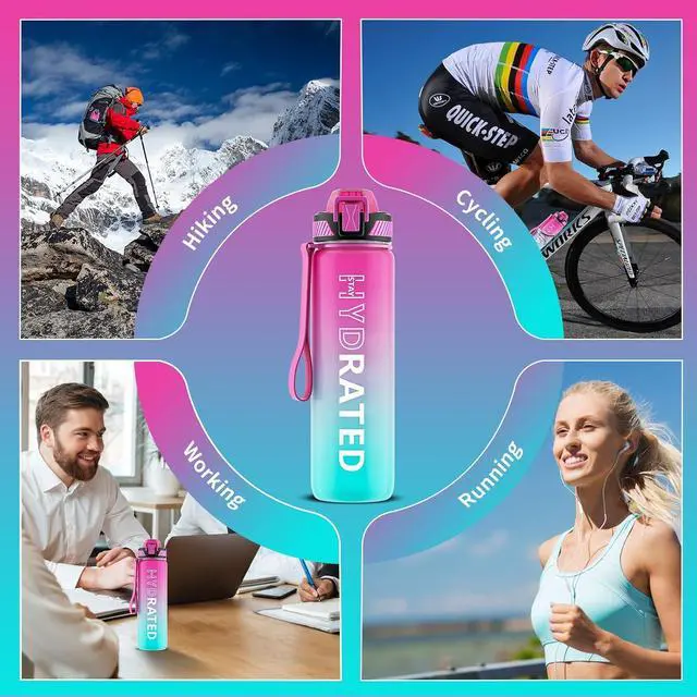 Alt view image 7 of 7 - QLUR Water Bottle with Straw, 32oz Motivational Water Bottles with Time Marker to Drink, Tritan BPA Free, 1L Sports Water Bottle with Carry Strap LeakProof for Women Gym Fitness Outdoor (1 Pack)