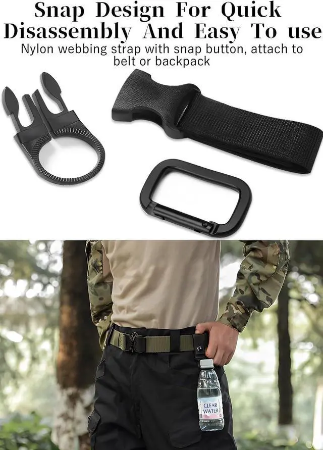 Alt view image 2 of 7 - ZXZone 2PCS Bottle Buckle Clip Hanging Buckle Portable Water Bottle Ring Holder Keychain Mineral Water Bottle Clip for Backpack Belt Nylon Webbing Strap for Outdoor Tactical Camping Hiking(D,Red)