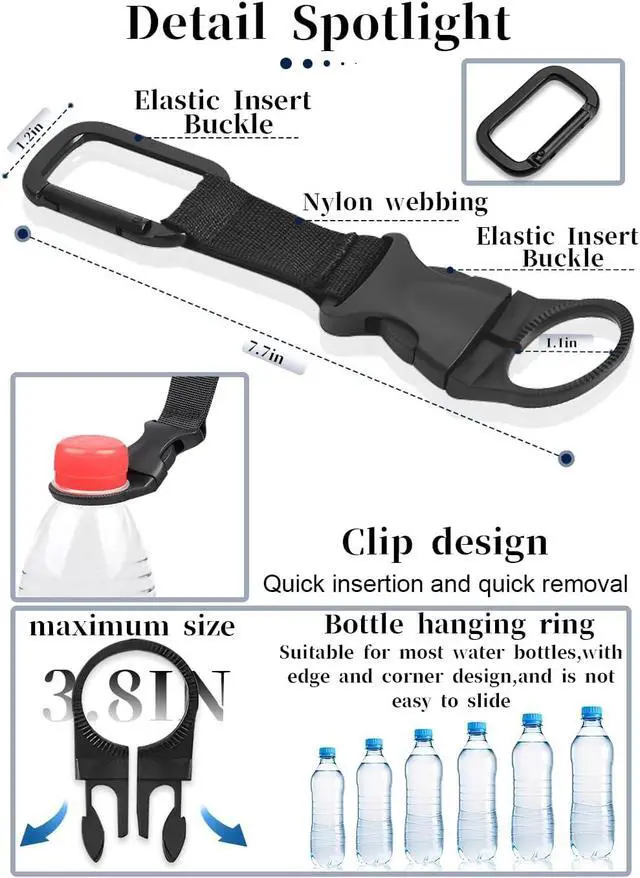 Alt view image 3 of 7 - ZXZone 2PCS Bottle Buckle Clip Hanging Buckle Portable Water Bottle Ring Holder Keychain Mineral Water Bottle Clip for Backpack Belt Nylon Webbing Strap for Outdoor Tactical Camping Hiking(D,Red)