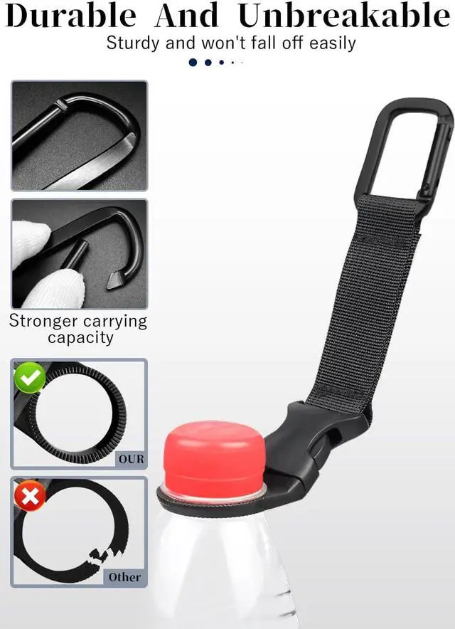 Alt view image 4 of 7 - ZXZone 2PCS Bottle Buckle Clip Hanging Buckle Portable Water Bottle Ring Holder Keychain Mineral Water Bottle Clip for Backpack Belt Nylon Webbing Strap for Outdoor Tactical Camping Hiking(D,Red)