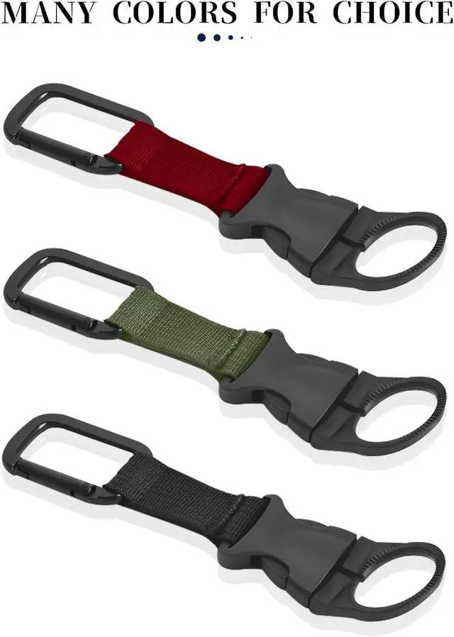 Alt view image 6 of 7 - ZXZone 2PCS Bottle Buckle Clip Hanging Buckle Portable Water Bottle Ring Holder Keychain Mineral Water Bottle Clip for Backpack Belt Nylon Webbing Strap for Outdoor Tactical Camping Hiking(D,Red)
