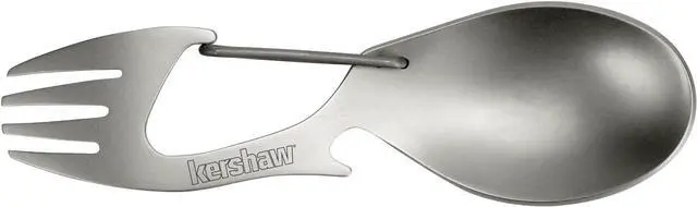 Main image of Kershaw Ration Multi Tool Spork, Stainless Steel Spoon, Fork, Carabiner and Bottle Opener, Regular and XL Sizes