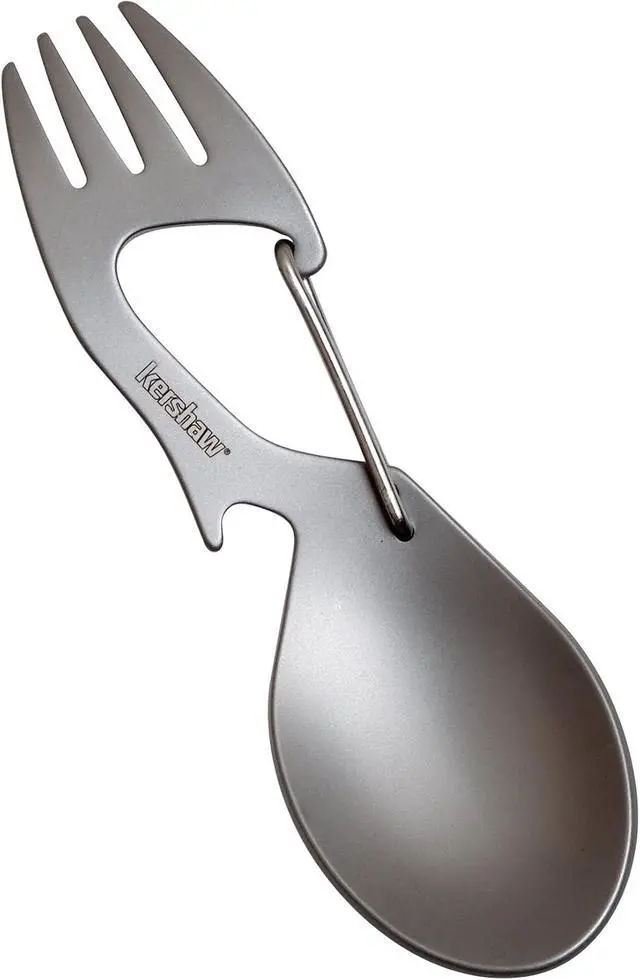 Alt view image 2 of 7 - Kershaw Ration Multi Tool Spork, Stainless Steel Spoon, Fork, Carabiner and Bottle Opener, Regular and XL Sizes