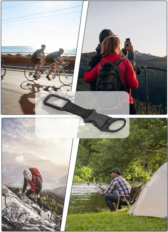 Alt view image 7 of 7 - ZXZone 2PCS Bottle Buckle Clip Hanging Buckle Portable Water Bottle Ring Holder Keychain Mineral Water Bottle Clip for Backpack Belt Nylon Webbing Strap for Outdoor Tactical Camping Hiking(D,Red)