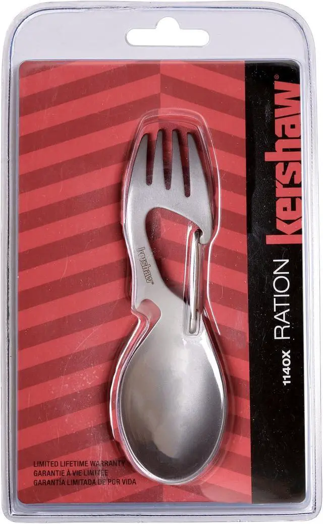 Alt view image 4 of 7 - Kershaw Ration Multi Tool Spork, Stainless Steel Spoon, Fork, Carabiner and Bottle Opener, Regular and XL Sizes