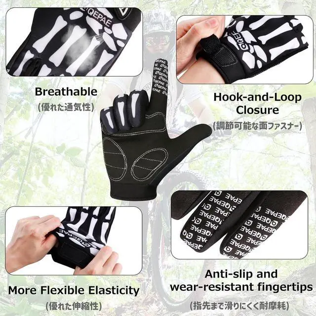 Alt view image 3 of 6 - Azarxis Skeleton Gloves Adjustable Lightweight Racing Skull Sports Work Bone Gloves Anti-Slip Breathable for Men & Women Motorcycle, Cycling, Biking, Workout