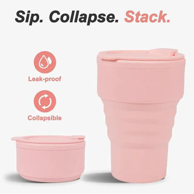 Alt view image 2 of 7 - Collapsible Silicone Cup - Pink, Reusable Foldable Travel Cup for Camping, Hiking & Gym, Leak-Proof, Eco-Friendly, BPA-Free, Dishwasher Safe, Portable Water Bottle for Women