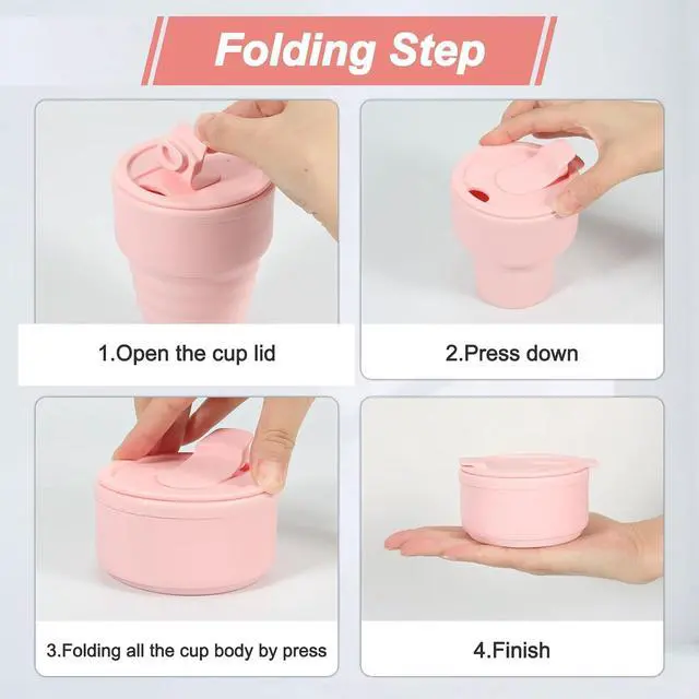 Alt view image 3 of 7 - Collapsible Silicone Cup - Pink, Reusable Foldable Travel Cup for Camping, Hiking & Gym, Leak-Proof, Eco-Friendly, BPA-Free, Dishwasher Safe, Portable Water Bottle for Women