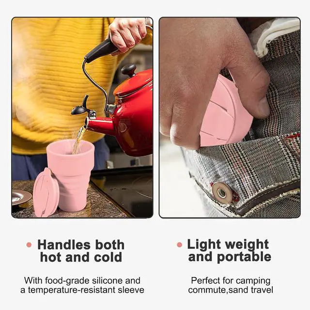 Alt view image 6 of 7 - Collapsible Silicone Cup - Pink, Reusable Foldable Travel Cup for Camping, Hiking & Gym, Leak-Proof, Eco-Friendly, BPA-Free, Dishwasher Safe, Portable Water Bottle for Women